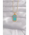 316L Çelik Gold Renk Mavi Mineli Tarot Kolye