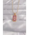 316L Çelik Gold Renk Mor Mineli El Figür Tarot Kolye