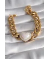 316L Çelik Gold Renk Pembe 3D Kalp Model Zirkon Taşlı Kadın Bileklik
