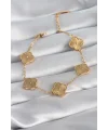 316L Çelik Gold Renk Yonca Model İşleme Detay Kadın Bileklik