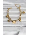316L Çelik Gold Renk Yonca ve Dorikalı Kadın Bileklik