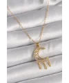 316L Çelik Gold Renk Zincir Zirkon Taşlı Hilal Model Sallantı Yaprak Detay Kadın Kolye