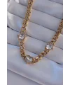 316L Çelik Gold Renk Zirkon Taşlı Kalp Model Zincir Kolye
