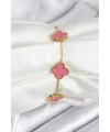 316L Çelik Gold Zincir Pembe Yonca Renk Bileklik