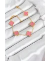 316L Çelik Gold Zincir Pembe Yonca Renk Bileklik