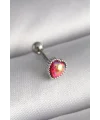 316L Çelik Gümüş Renk Kırmızı Mineli Kalp Tragus Piercing