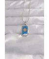 316L Çelik Gümüş Renk Mavi Mineli Güneş Model Tarot Kolye