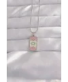 316L Çelik Gümüş Renk Pembe Mineli Ay Figür Tarot Kolye
