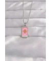 316L Çelik Gümüş Renk Pembe Mineli Güneş Model Tarot Kolye