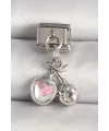 316L Çelik Gümüş Renk Pembe Mineli Kalp Zirkon Taş Detay Nomination Charm