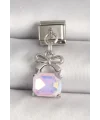 316L Çelik Gümüş Renk Pembe Zirkon Taşlı Çanta Model Nomination Charm