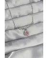 316L Çelik Gümüş Renk Pembe Zirkon Taşlı Damla Kolye