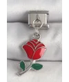316L Çelik Gümüş Renk Sallantı Kırmızı Gül Model Nomination Charm