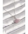 316L Çelik Gümüş Renk Zincir Pembe Zirkon Taşlı Kuğu Model Kadın Kolye