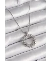 316L Çelik Gümüş Renk Zincir Zirkon Taş Detaylı Bombeli Halka Model Kadın Kolye