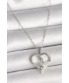 316L Çelik Gümüş Renk Zincir Zirkon Taş Detaylı Kalp Model Kadın Kolye