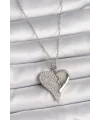 316L Çelik Gümüş Renk Zincir Zirkon Taşlı Kırık Kalp Model Kadın Kolye