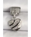 316L Çelik Gümüş Renk Zirkon Taşlı Kalp Model Nomination Charm