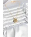 316L Çelik Zincir Gold Aslan Madalyon Model Zirkon Taşlı Kadın Kolye