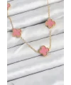 316L Çelik Zincir Gold Pembe Renk Yonca Kadın Kolye