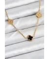 316L Çelik Zincir Gold Renk Siyah ve Zirkon Taşlı Baby Boy Yonca Kadın Kolye