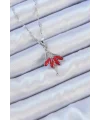 316L Çelik Zincir Gümüş Renk Kırmızı Etekli Zirkon Taşlı Balerin Kolye