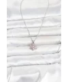 316L Çelik Zincir Gümüş Renk Pembe Zirkon Taşlı Lotus Model Kadın Kolye
