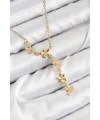 316L Çelik Zirkon Taşlı Çiçek Model Gold Renk Kadın Kolye