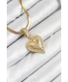 316L Çelik Zirkon Taşlı Kalp Model Gold Renk Kadın Kolye