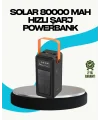80000 mAh Güneş Enerjili Powerbank 4 Kablolu Type C Lightning Micro USB
