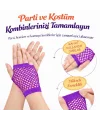80’ler 90’lar Retro Mor File Parmaksız Kısa Eldiven 11 Cm