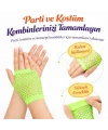 80’ler 90’lar Retro Neon Yeşil File Parmaksız Kısa Eldiven 11 Cm