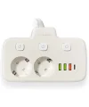 Akım Korumalı 2’li Ayrı Anahtarlı Priz, 2x Priz, 3x Usb, 1x Type-c, 2 Mt Kablo, Hızlı Şarj
