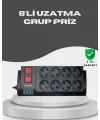 Akım Korumalı 8’li Priz 3 USB’li Uzatma Kablosu Isıya Dayanıklı 2 Metre