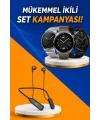 Alarm ve Titreşim Özellikli Akıllı Saat ve Mikrofonlu Kablolu Bluetooth Kulaklık 60 Saat