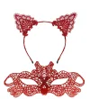 Ateş Kırmızısı Dantel Taç Ve Maske Seti 10 No - Maskeli Balo  Özel Gün Seti