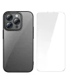 Baseus Glitter iPhone 14 Pro 6.1 Renkli Kenar Silikon Kılıf + Tempered Ekran Koruyucu Set-(5775)