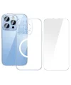 Baseus iPhone 15 Pro Crystal Serisi Manyetik Magsafe Silikon Kılıf + Tempered Ekran Koruyucu Set-(5775)