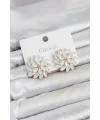 Beyaz Renk Kristal Taşlı Çiçek Model Kadın Küpe