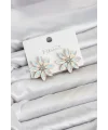 Beyaz Renk Kristal Taşlı Lotus Çiçek Model Kadın Küpe