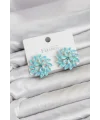 Buz Mavisi Renk Kristal Taşlı Çiçek Model Kadın Küpe