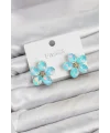 Buz Mavisi Renk Kristal Taşlı Çiçek Model Kadın Küpe