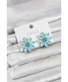 Buz Mavisi Renk Kristal Taşlı Lotus Çiçek Model Kadın Küpe