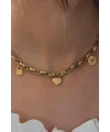 Çelik Gold Renk Kalın Zincir Model Kalp Figür Kadın Kolye