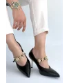 Conne Siyah Cilt Stiletto Ayakkabı