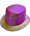 Fuşya Renk Işıltılı Hologram Kumaş Kaplama Fötr Silindir Şapka Yetişkin Boy