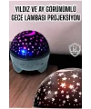 Gece Lambası Projeksiyon Görünümlü Şarjlı Yıldızlı Yuvarlak