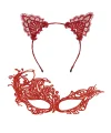 Gizemli Kırmızı Dantel Maske Ve Taç Seti 1 No - Kostüm Seti