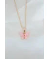 Gold Kaplama Pembe Sedefli Kelebek Kolye