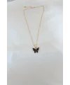 Gold Kaplama Siyah Renkli Sedefli Kelebek Kolye